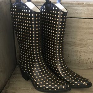 Black & Tan Polka Dot Rainboot